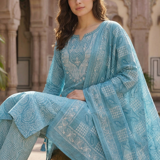 Classic Blue Cotton Suit with Comfortable Fit